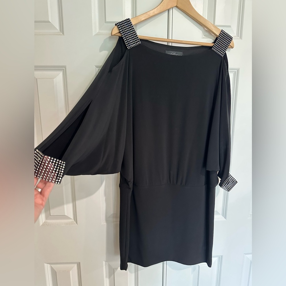 Betsy & Adam Black Batwing Sleeve Mini Dress